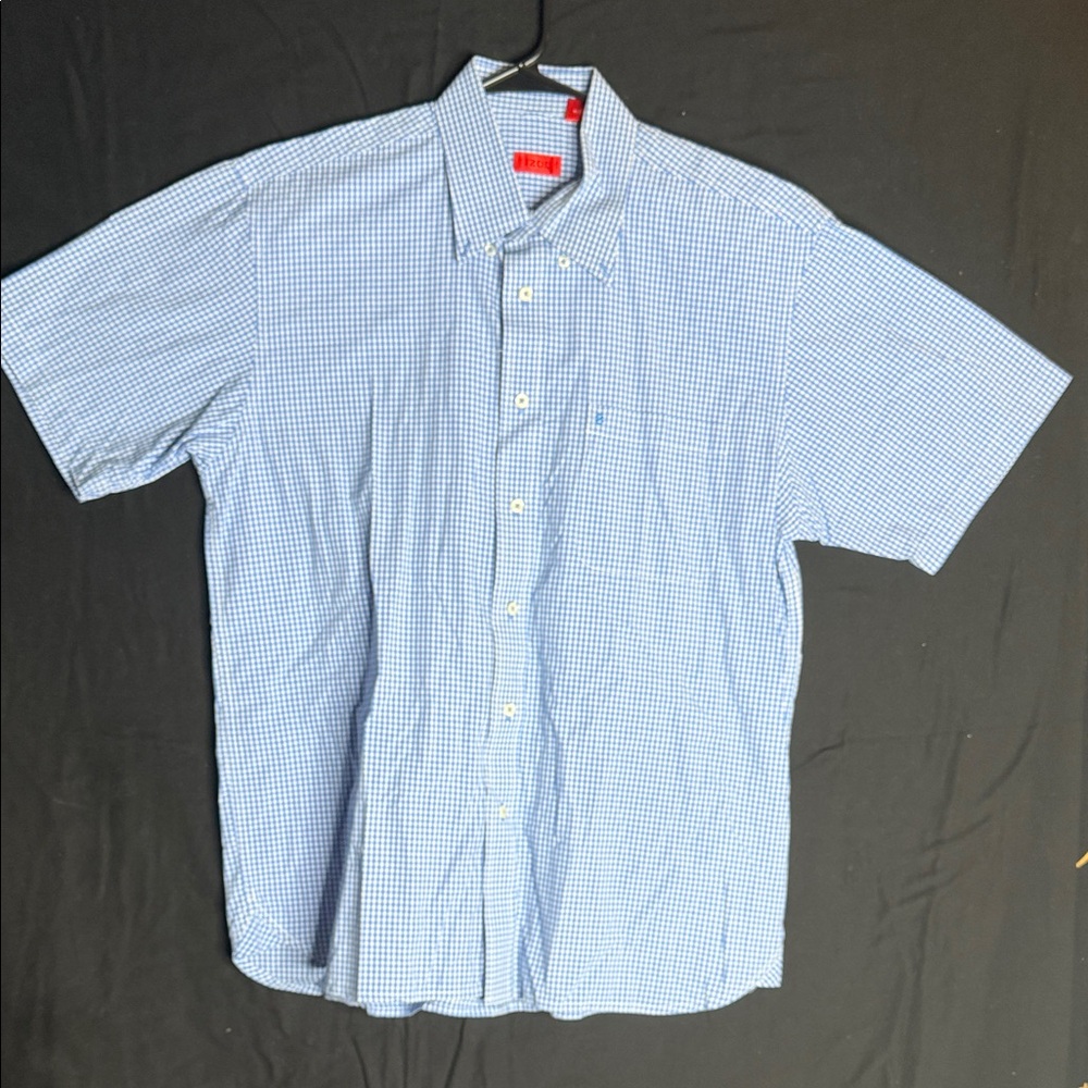 Izod Light Blue Gingham Button Down Shirt